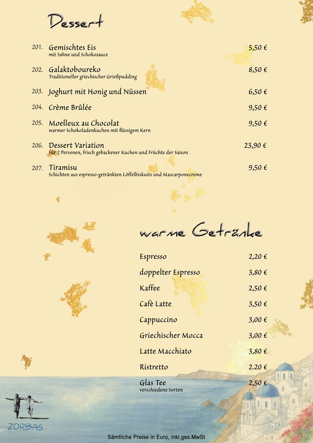 Speisekarte 6/7 Desserts und warme Getränke