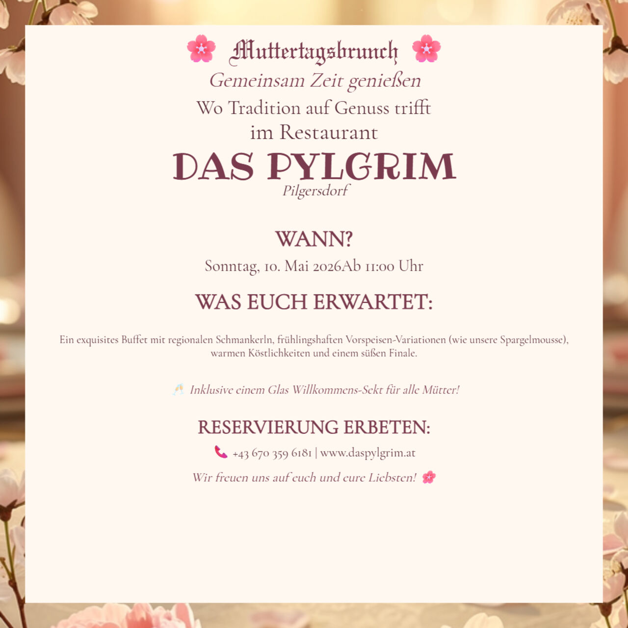 Muttertagsbuffet im DAS PYLGRIM - 10. Mai 2026!