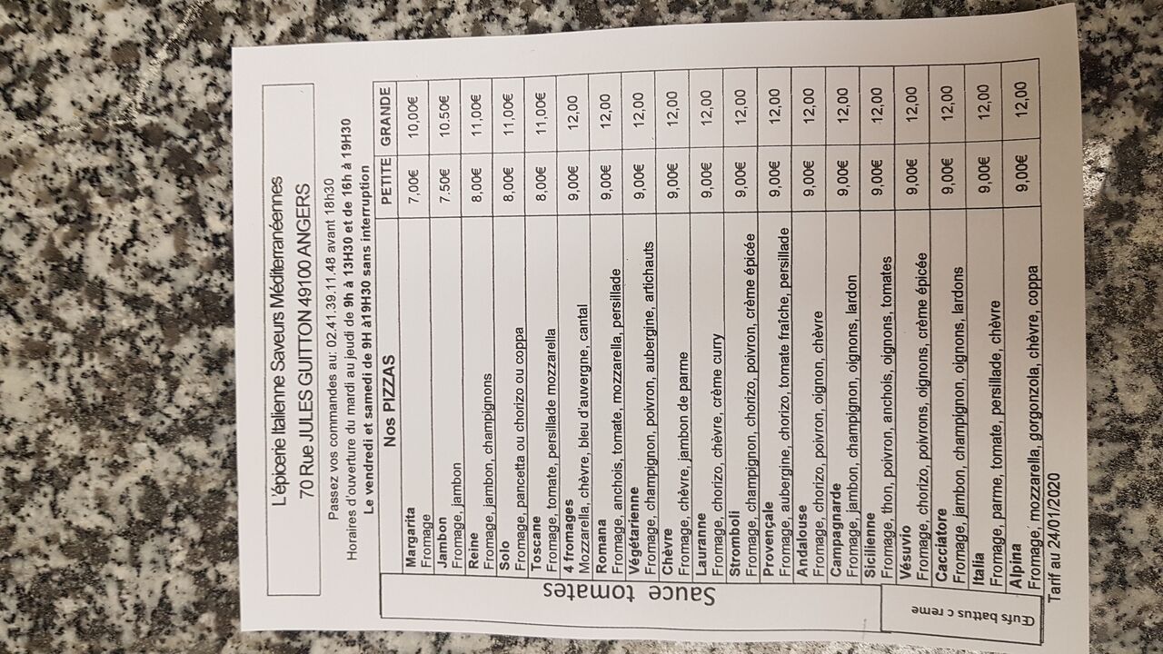 notre liste de pizzas