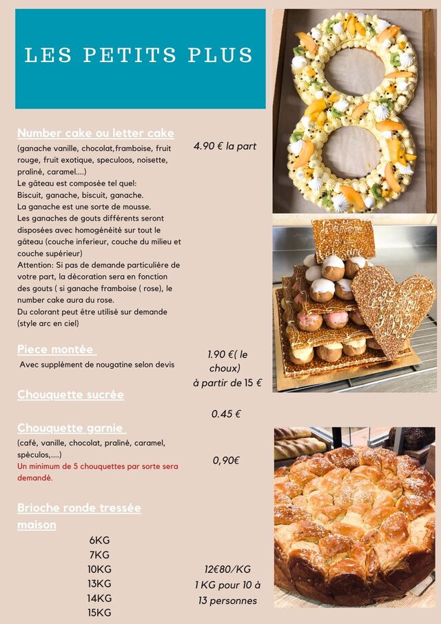 Number cake, pièce montée et notre brioche traditionnelle maison pur beurre