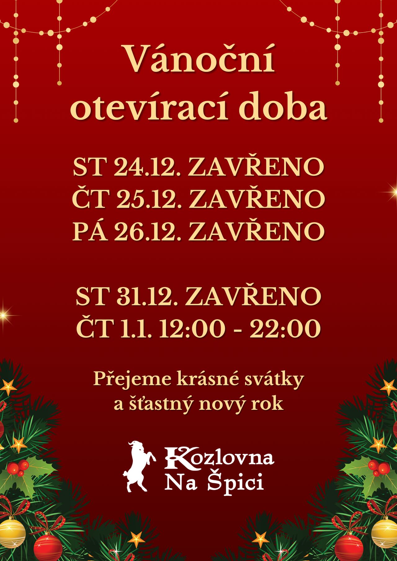 Vánoční otevírací doba 🎄
