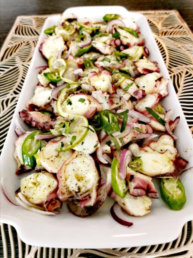 Salade de pouple, citron vert et piment doux à la mauricienne façon Ceviche 