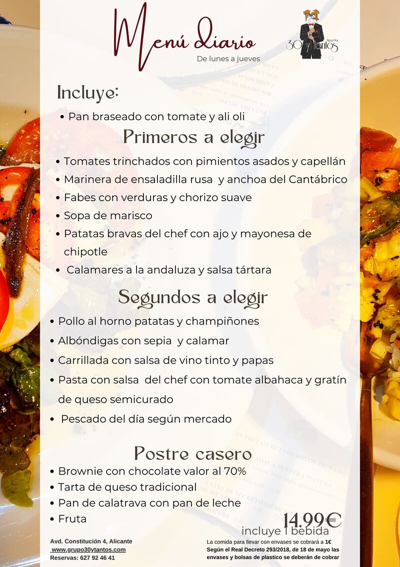 Menú diario (Excepto viernes) 