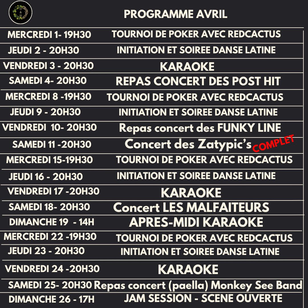 Programme d'avril 2026