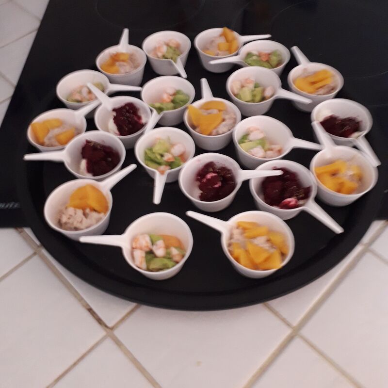 Verrines Pêche-Thon et Betteraves/ Fromage frais au cumin