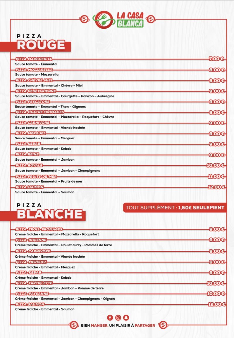 Menu Pizza 