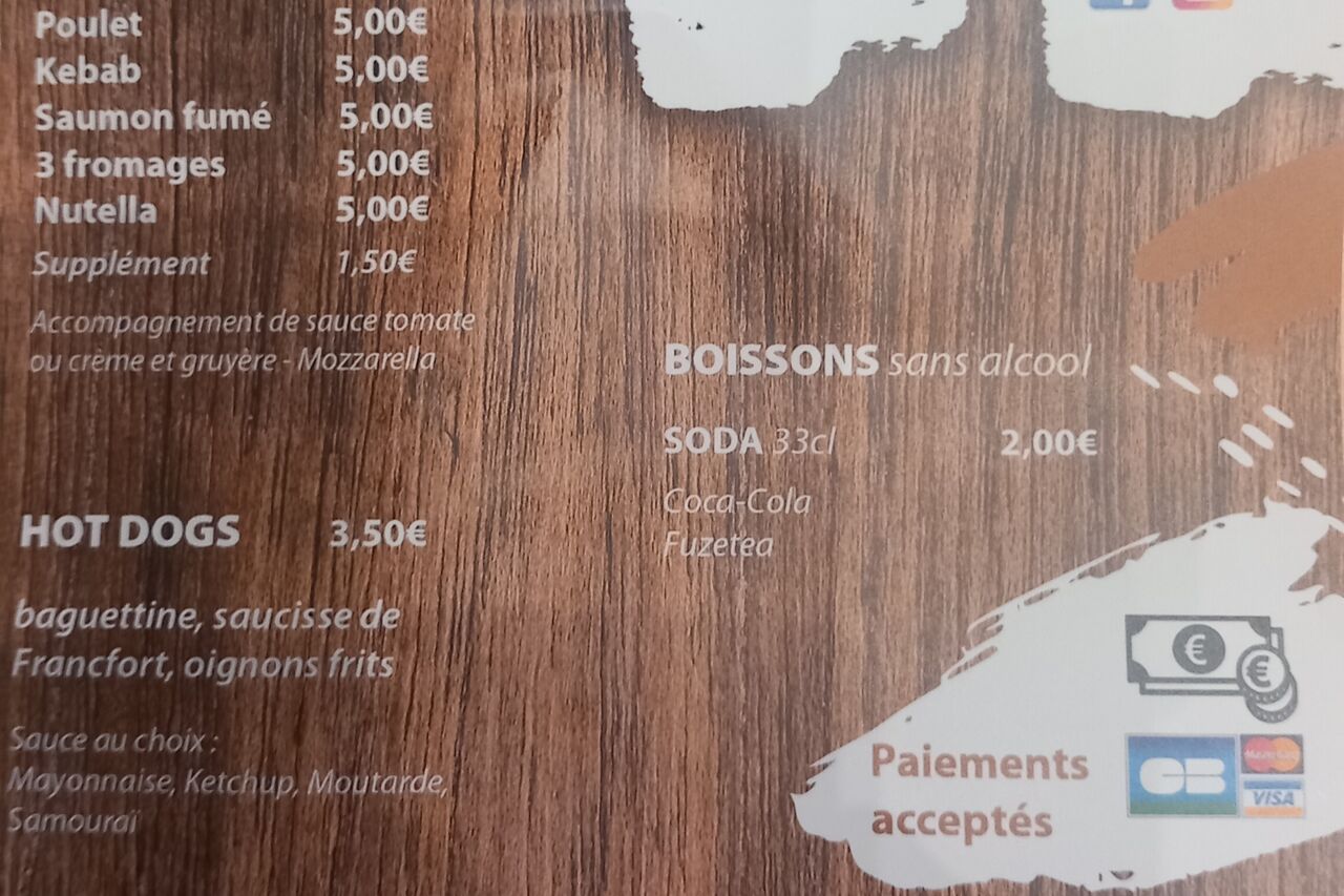 Carte des paninis et Hot Dog