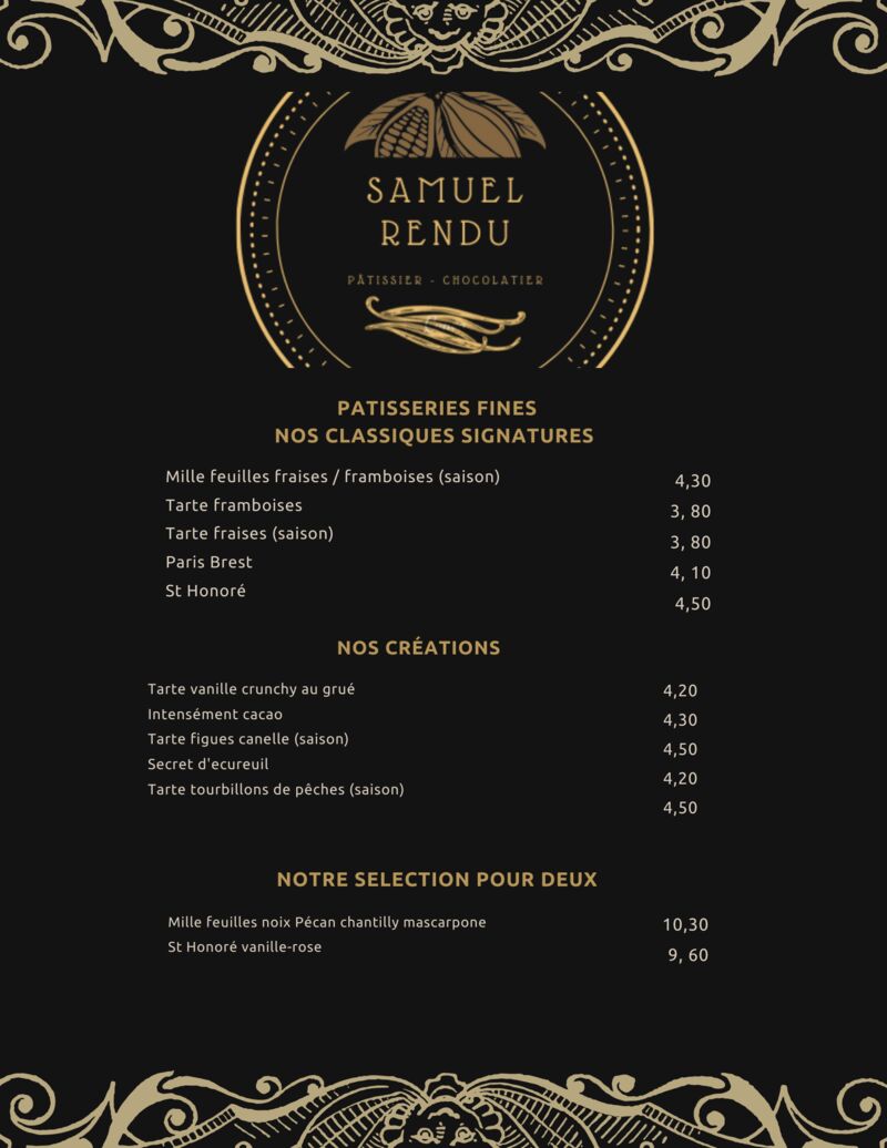 carte pâtisserie 
