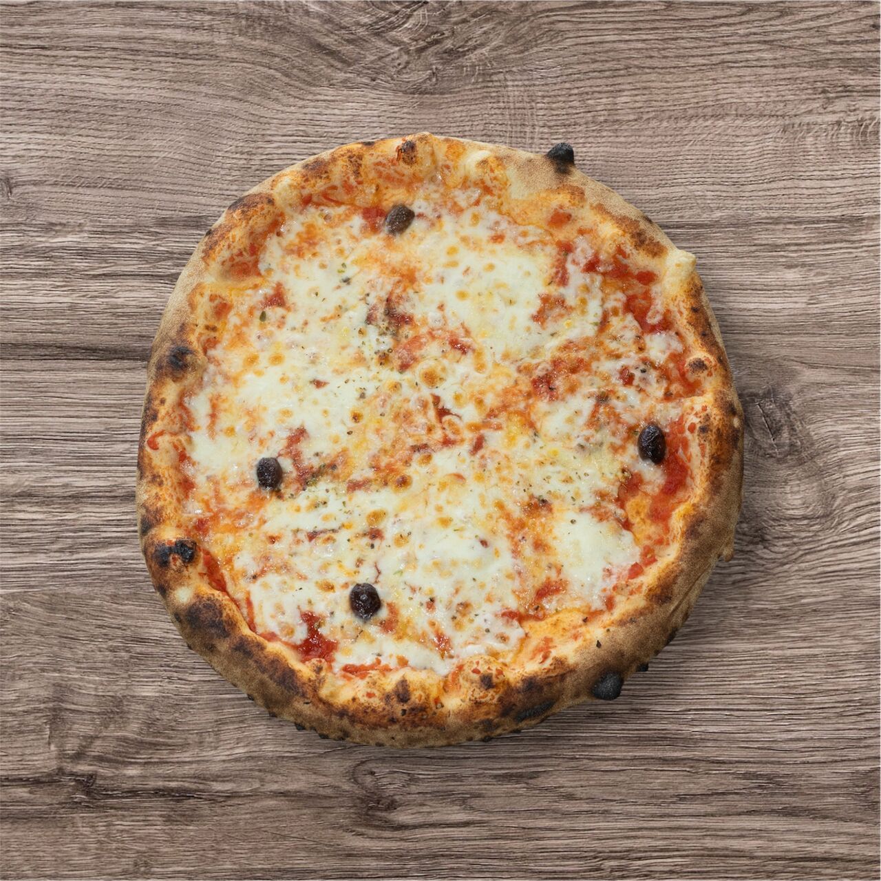 Marguerite ▪ 11€ : sauce tomate bio, fior di latte, olives, origan