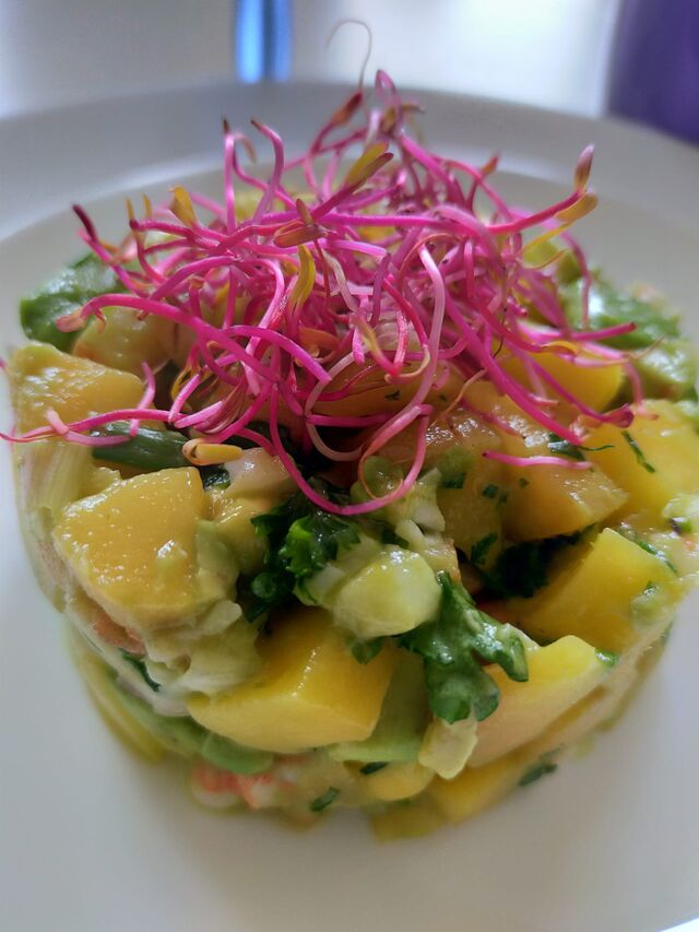 Tarte mangue avocat crevettes