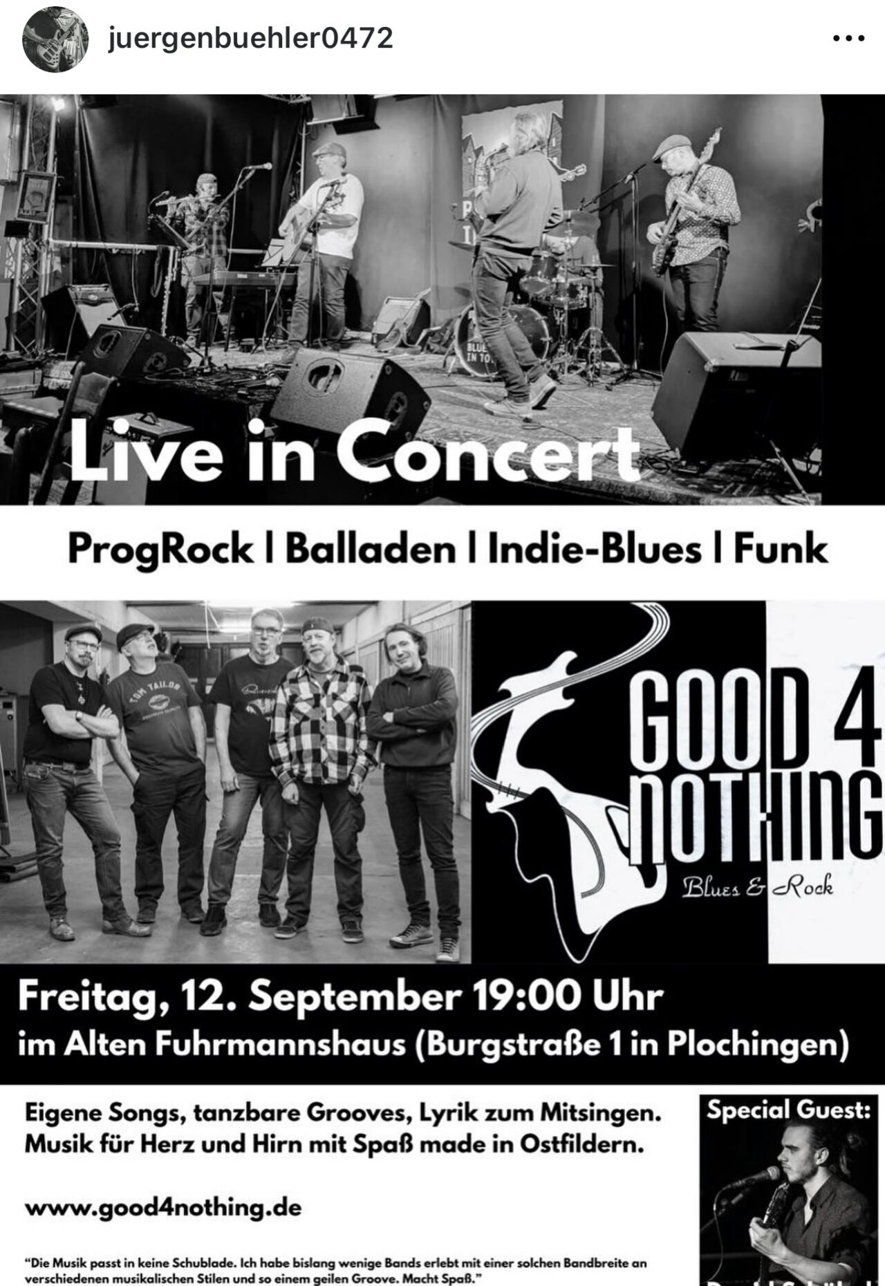 12.09. :Blues in Plochingen: "Good 4 Nothing" - Alles eigene Kompositionen!