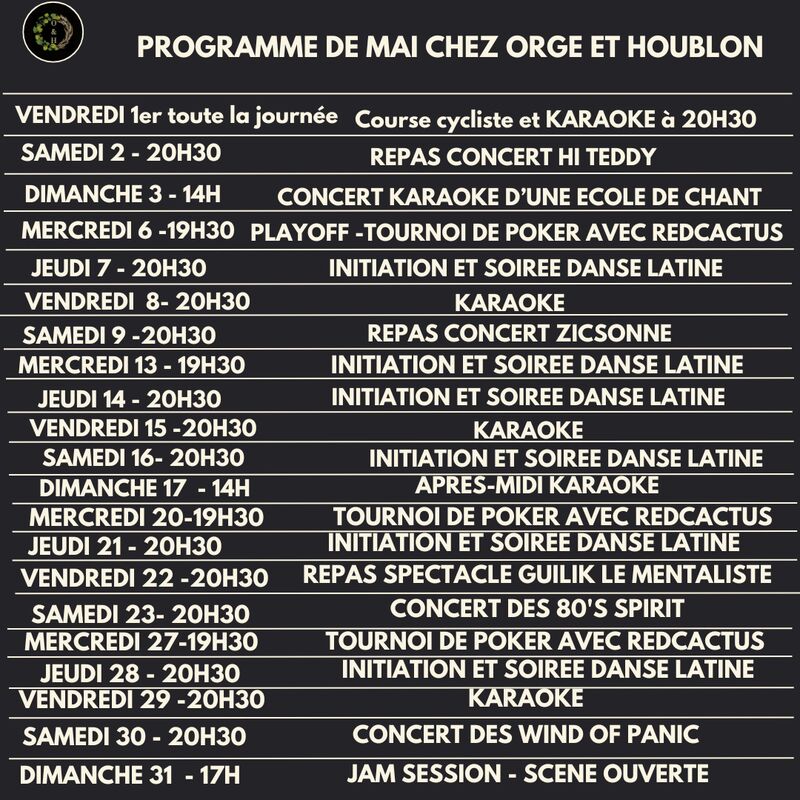 Programme de mai 2026