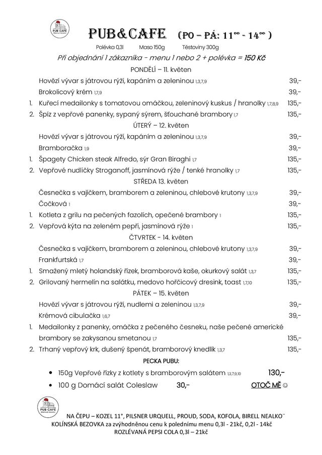 Denní menu od 11. KVĚTEN