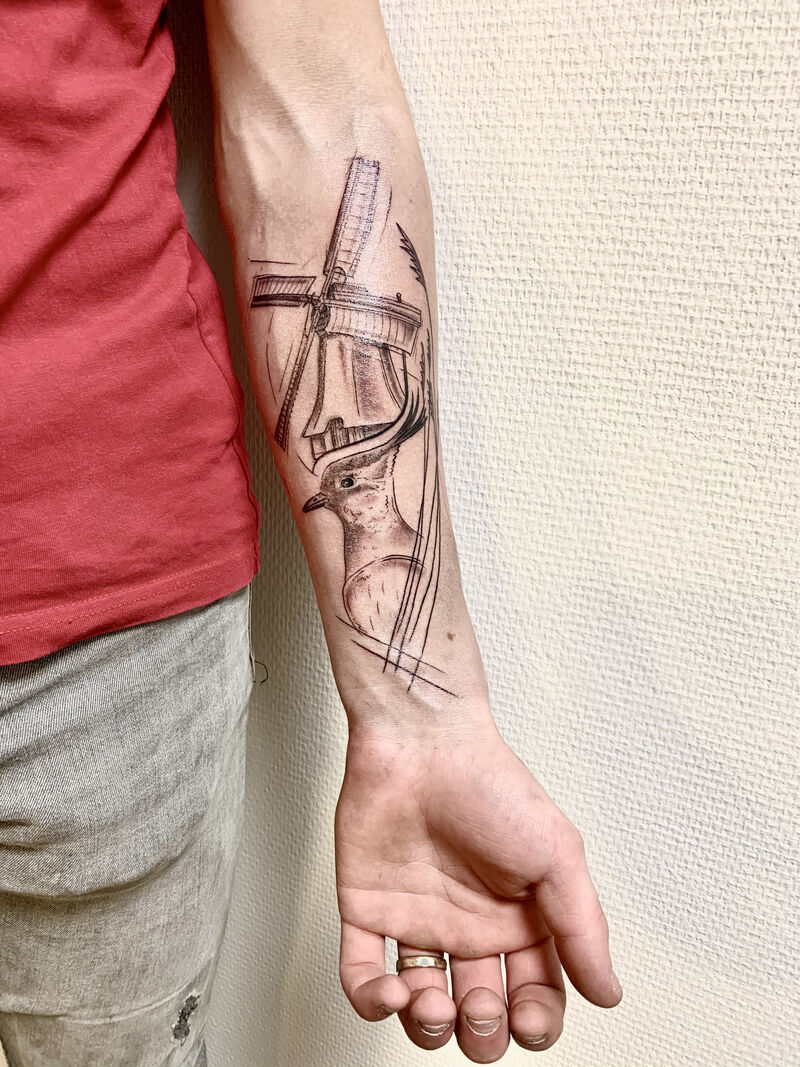 Kievit bij de molen (sketchy stijl) - voor Rients Jesse