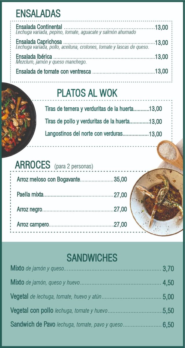 ENSALADAS, SANDWICHES, ARROCES, PLATOS AL WOK