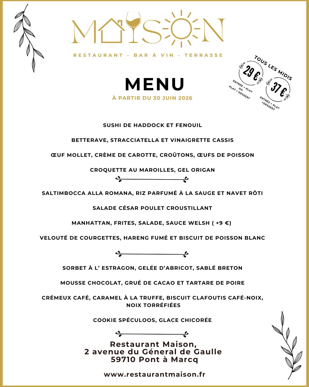 Détail Menu du midi à partir du 30 juin