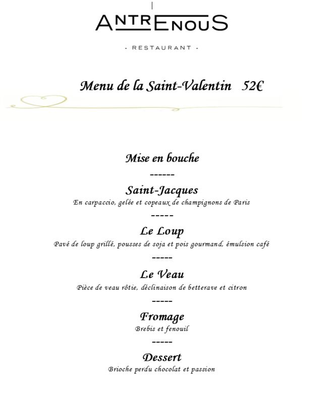 MENU SAINT-VALENTIN 2021