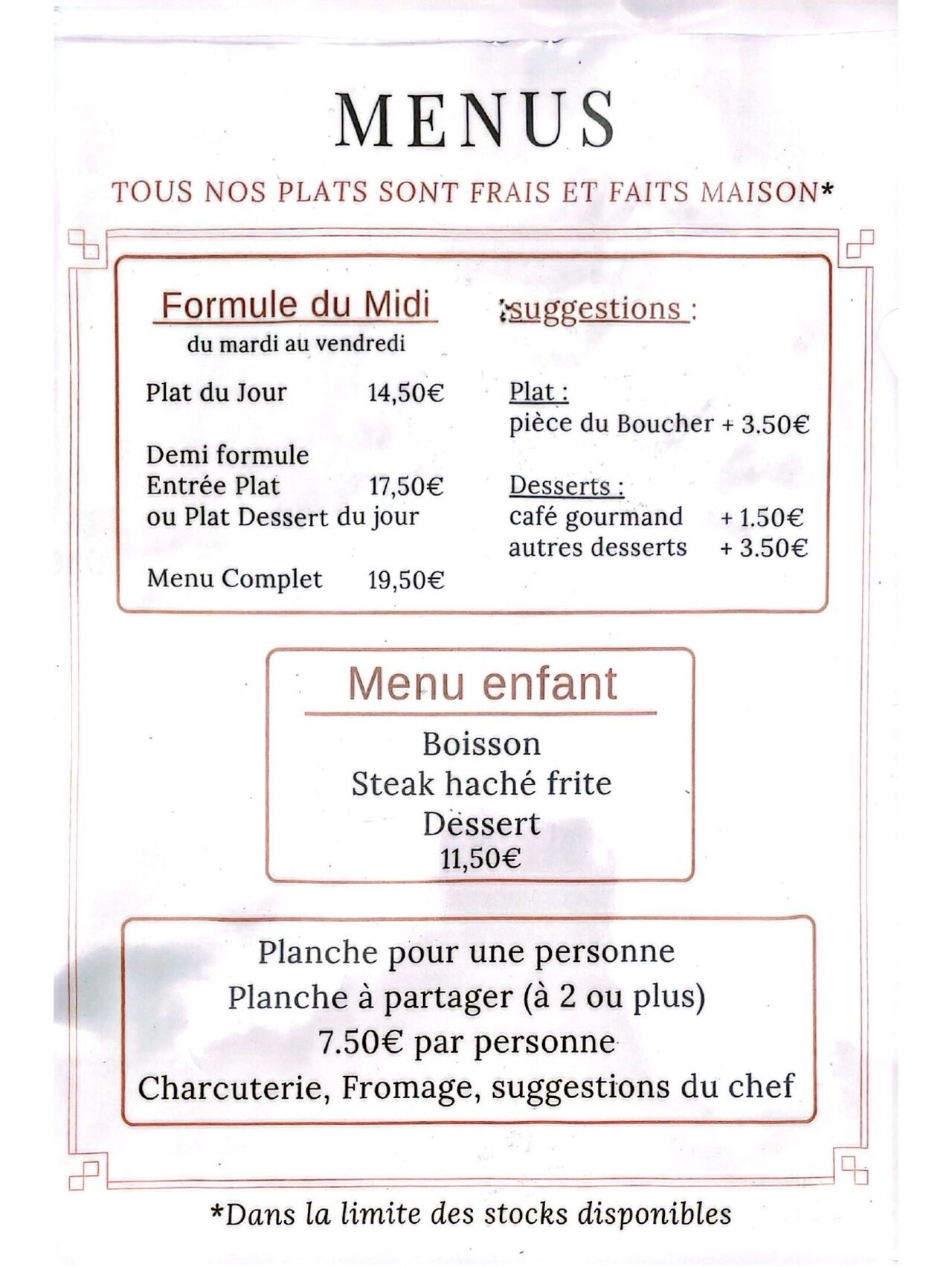 Les plats à la Carte