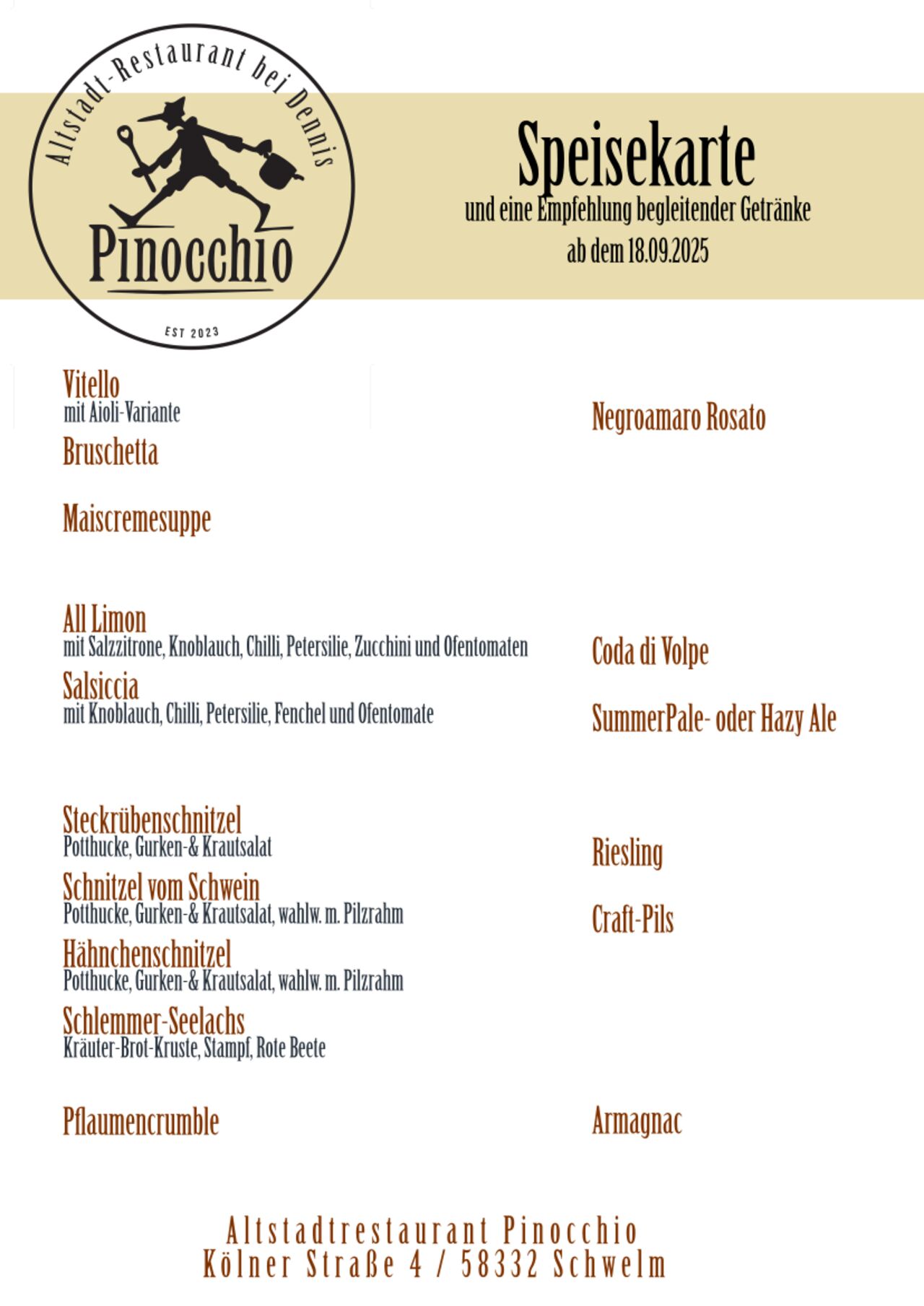 Unsere Speisekarte für die zweite Septemberhälfte
